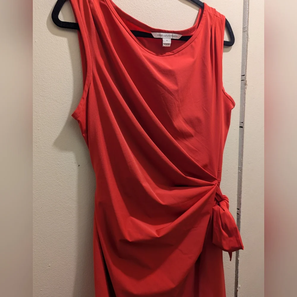 Diane von Furstenberg New Della Poplin Hot Pink Sheath Dress Wrap Tie Front- 14 - Picture 6 of 12
